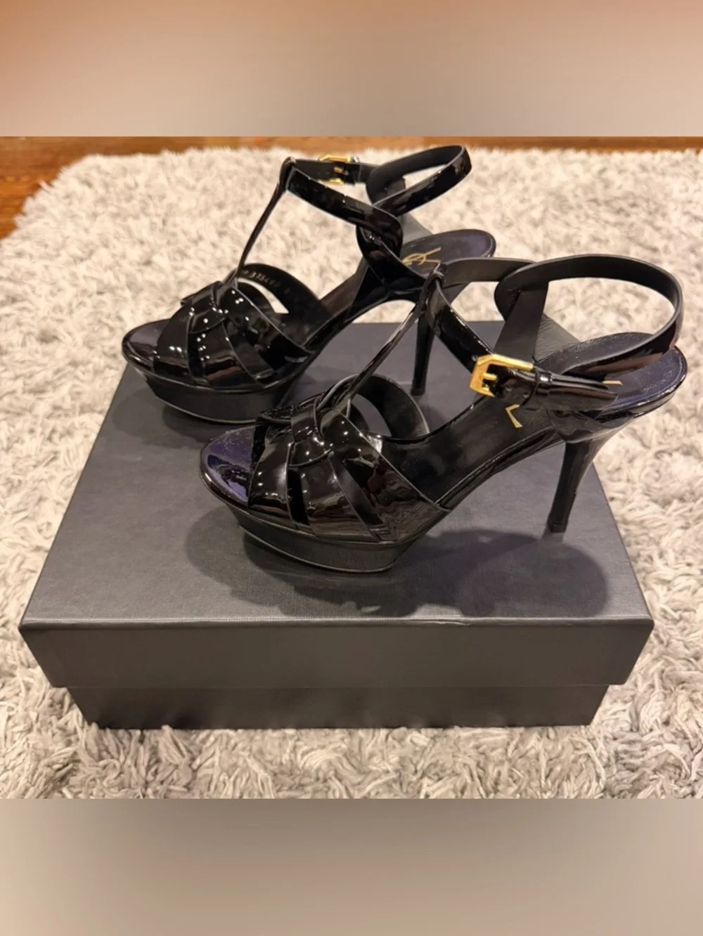 YSL Tribute Platform Sandals in Black Patent Leather size 35.5 US 5.5 - Picture 2 of 7